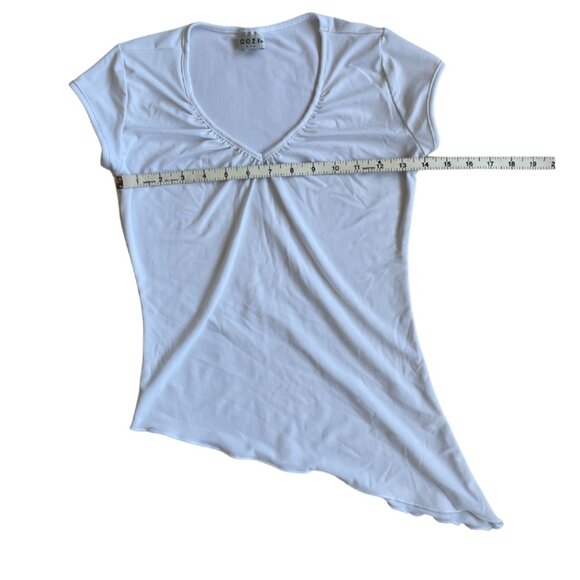 cozy usa y2k white asymmetrical v neck blouse top size medium - Picture 7 of 7
